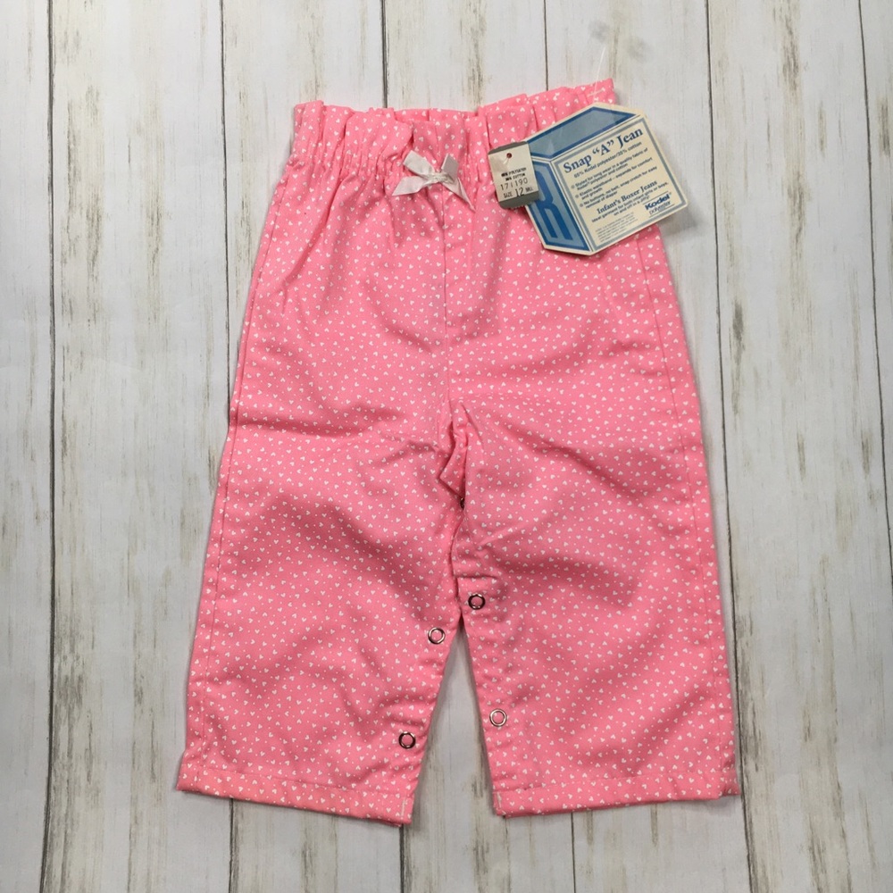 Vintage Pink Heart Print Snap A Jean Infant Pants